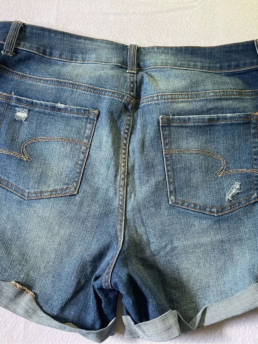 Time and Tru Blue Washed Distressed Rolled-Hem Jean Shorts